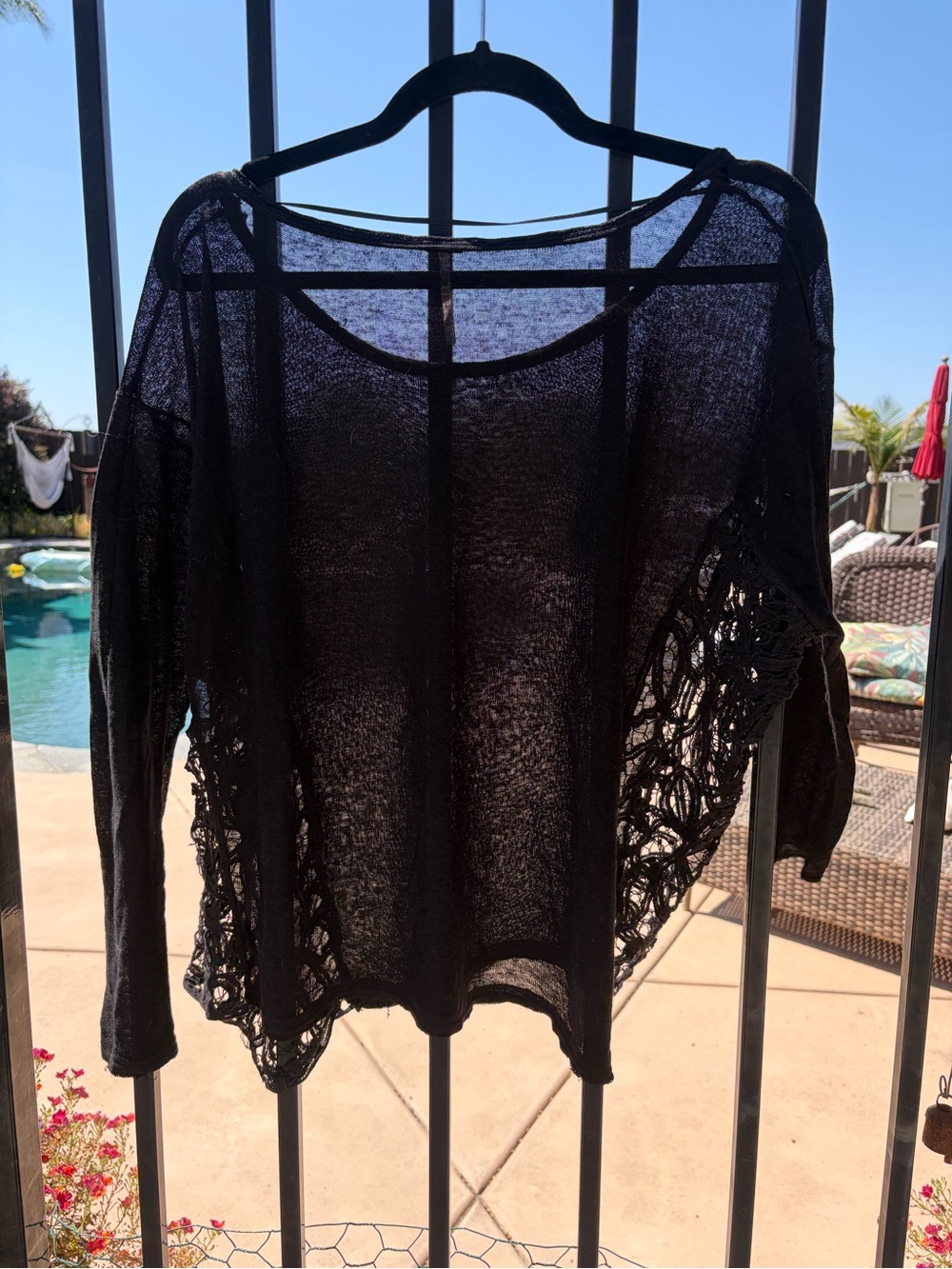 Free People Black Knit Crochet Side Sweater
